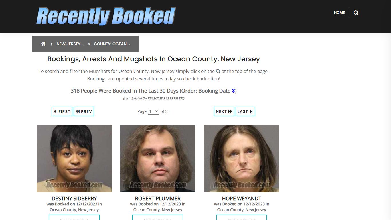 Bookings, Arrests and Mugshots in Ocean County, New Jersey