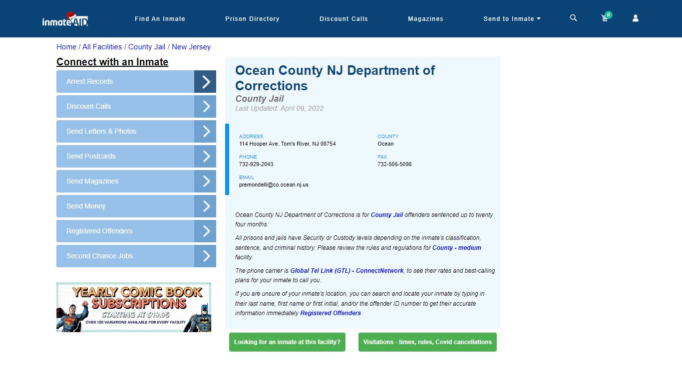 Ocean County NJ Department of Corrections - Inmate Locator - Tom's ...
